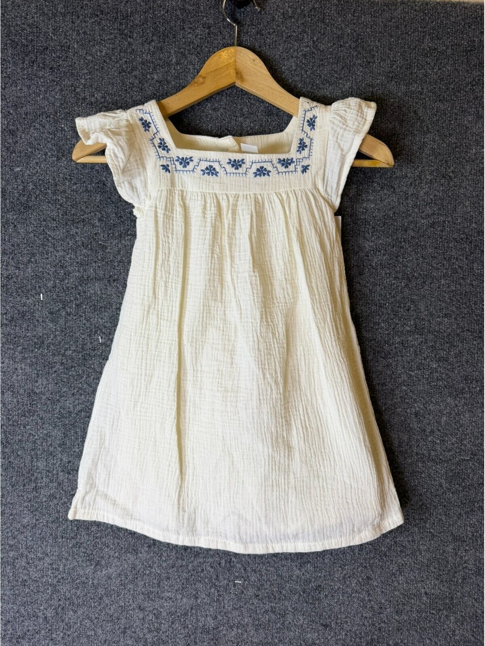 Carters Girls 5T White Double Gauze Cotton Embroidered Square Neck Flutter Dress